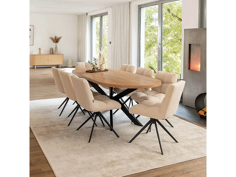 Home Deluxe Salle à manger Ovale Extensible incl. pied étoile 160 x 100 cm Light Oak