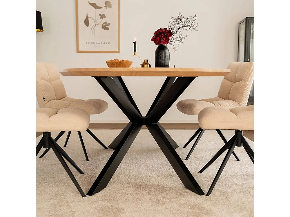 Home Deluxe Ensemble de salle à manger Ovale incl. pied étoile 200 x 120 cm Fishbone Oak