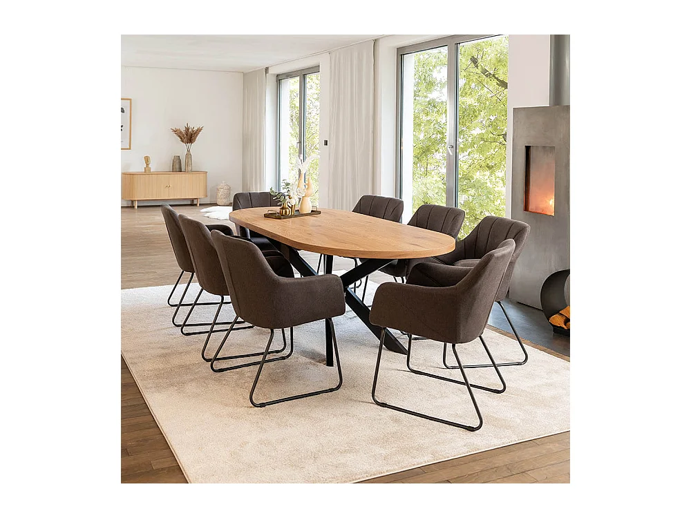 Home Deluxe Salle à manger Ovale Extensible incl. pied étoile 160 x 100 cm Light Oak