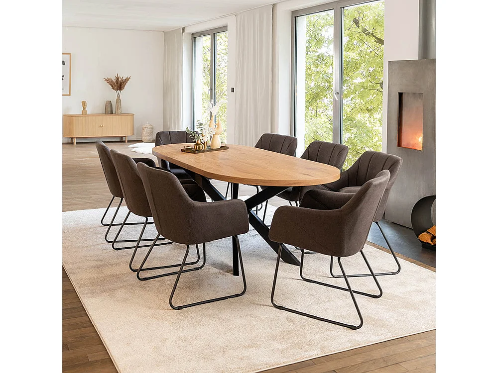 Home Deluxe Salle à manger Ovale Extensible incl. pied étoile 160 x 100 cm Light Oak