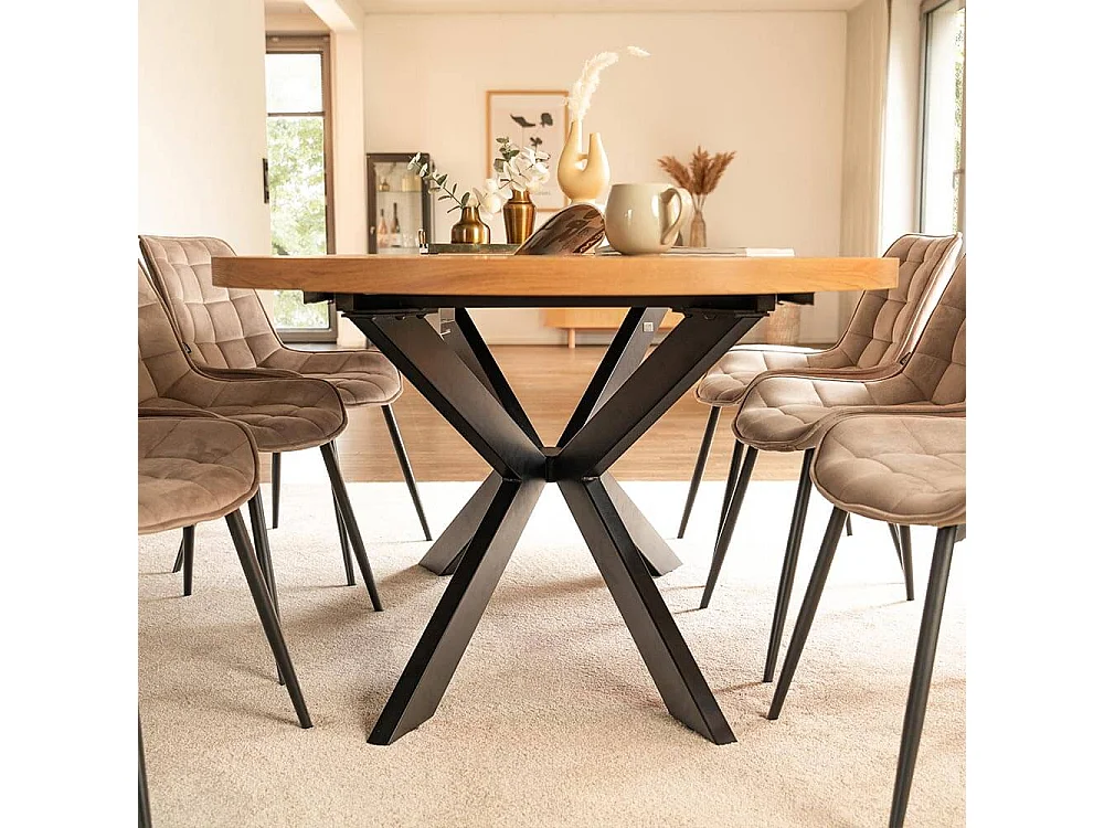 Home Deluxe Salle à manger Ovale Extensible incl. pied étoile 160 x 100 cm Light Oak