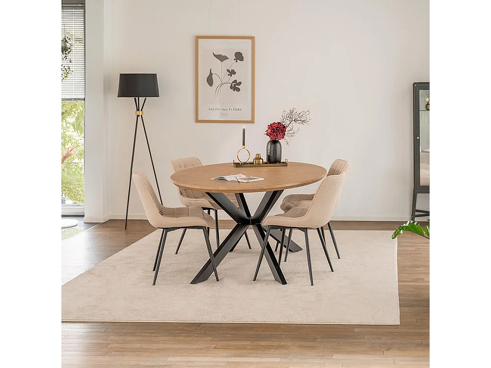 Home Deluxe Ensemble de salle à manger Ovale incl. pied étoile 200 x 120 cm Fishbone Oak