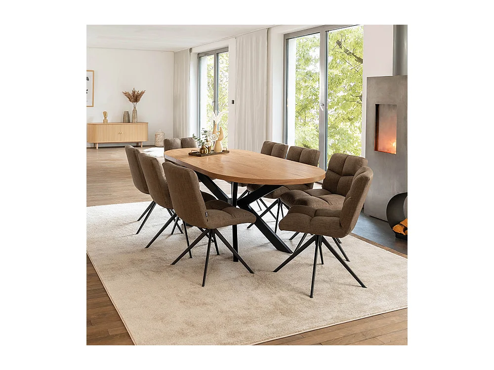 Home Deluxe Salle à manger Ovale Extensible incl. pied étoile 160 x 100 cm Light Oak