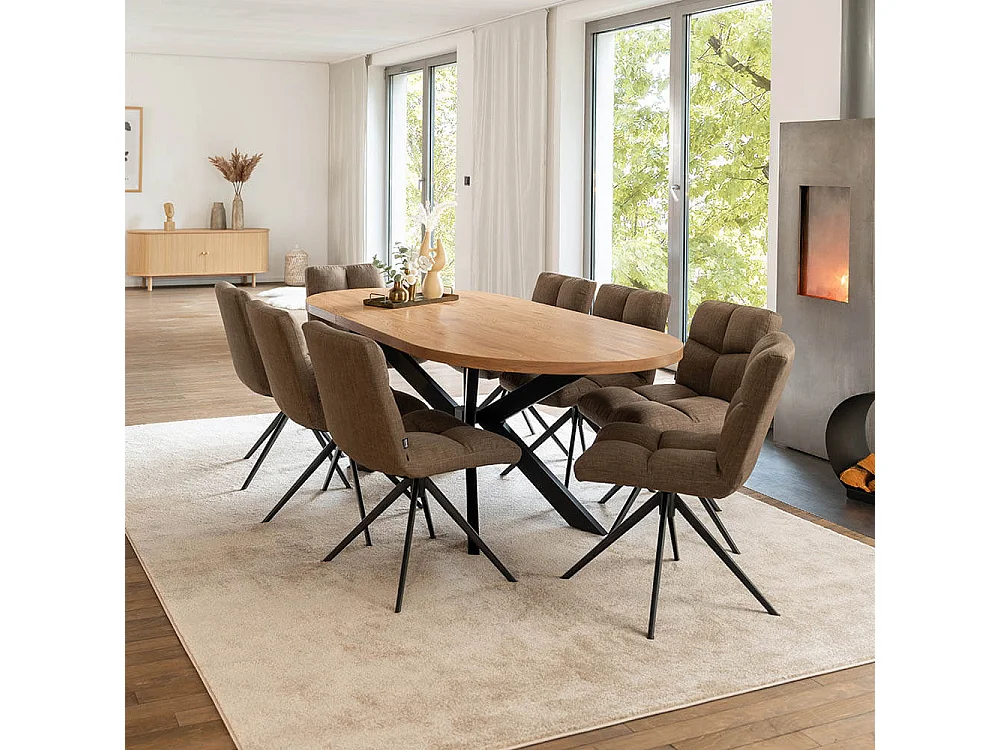 Home Deluxe Salle à manger Ovale Extensible incl. pied étoile 160 x 100 cm Light Oak