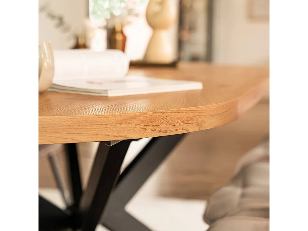 Home Deluxe Salle à manger Ovale Extensible incl. pied étoile 160 x 100 cm Light Oak