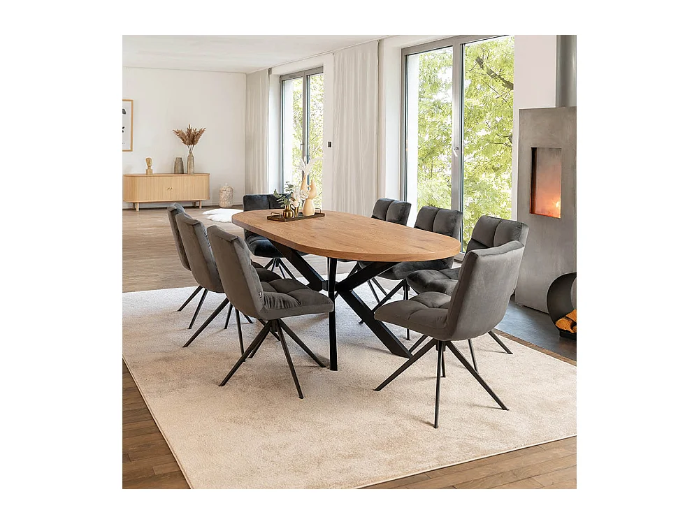 Home Deluxe Salle à manger Ovale Extensible incl. pied étoile 160 x 100 cm Light Oak