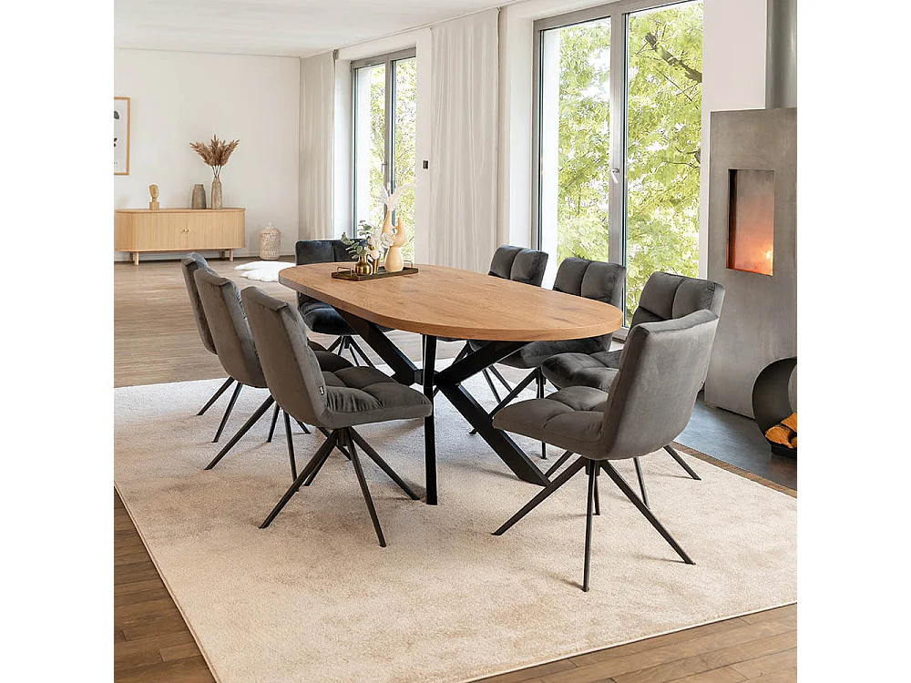 Home Deluxe Salle à manger Ovale Extensible incl. pied étoile 160 x 100 cm Light Oak
