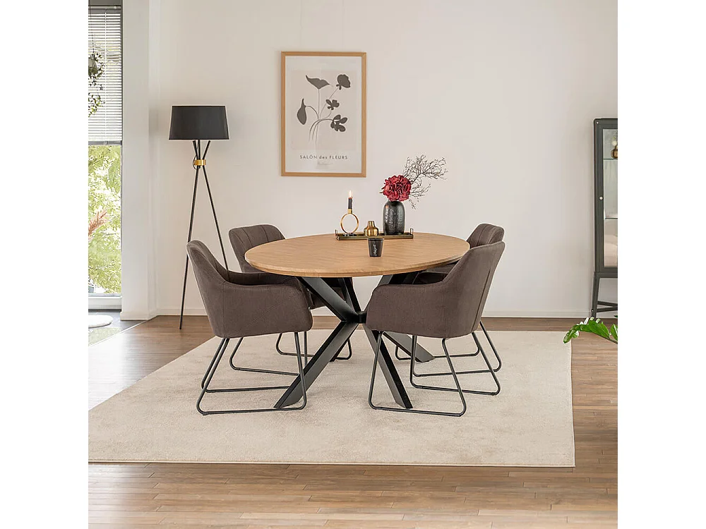 Home Deluxe Ensemble de salle à manger Ovale incl. pied étoile 200 x 120 cm Fishbone Oak