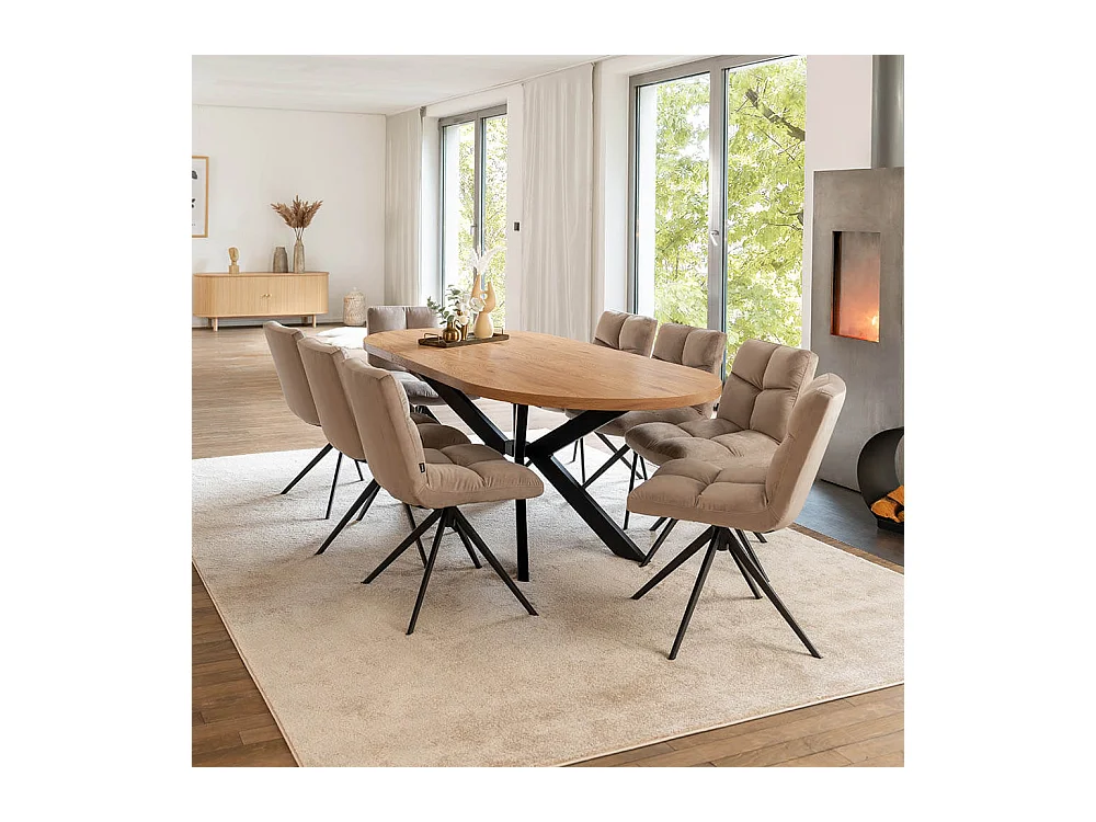 Home Deluxe Salle à manger Ovale Extensible incl. pied étoile 160 x 100 cm Light Oak