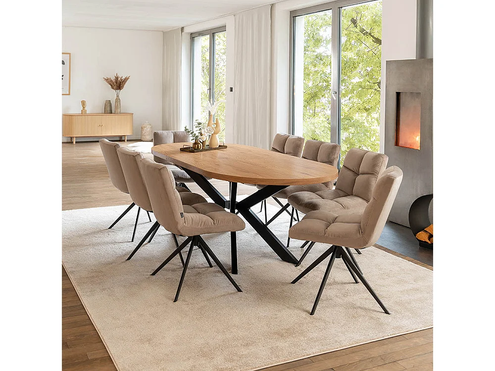 Home Deluxe Salle à manger Ovale Extensible incl. pied étoile 160 x 100 cm Light Oak