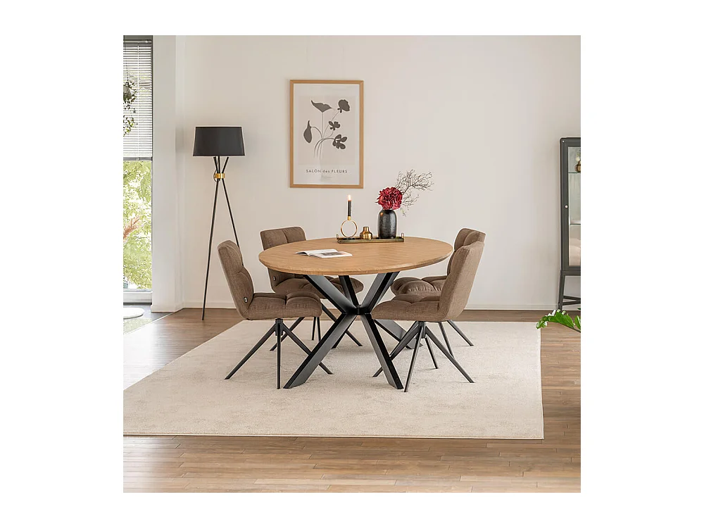 Home Deluxe Ensemble de salle à manger Ovale incl. pied étoile 200 x 120 cm Fishbone Oak