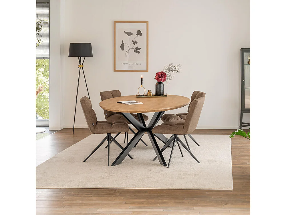 Home Deluxe Ensemble de salle à manger Ovale incl. pied étoile 200 x 120 cm Fishbone Oak