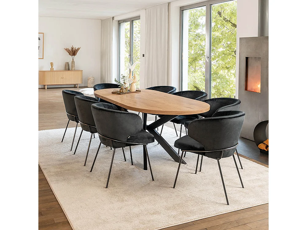 Home Deluxe Salle à manger Ovale Extensible incl. pied étoile 160 x 100 cm Light Oak