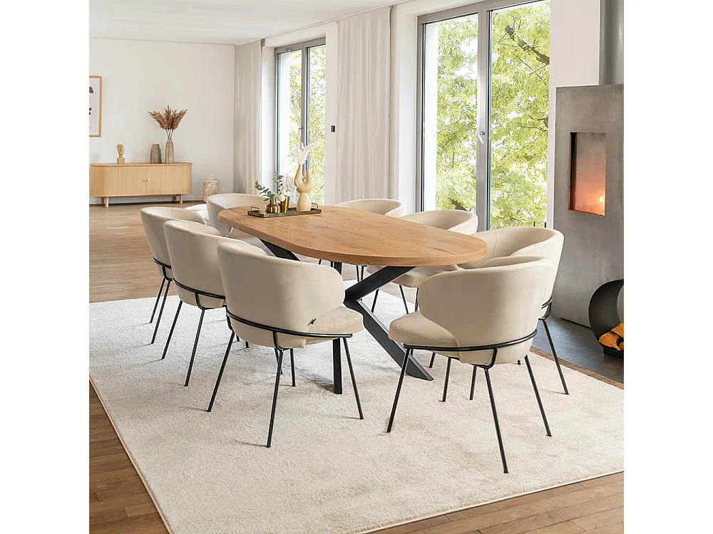 Home Deluxe Salle à manger Ovale Extensible incl. pied étoile 160 x 100 cm Light Oak