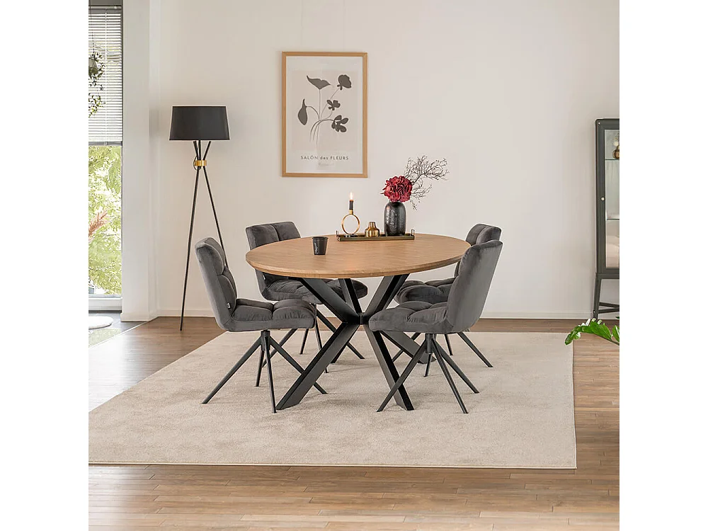 Home Deluxe Ensemble de salle à manger Ovale incl. pied étoile 200 x 120 cm Fishbone Oak