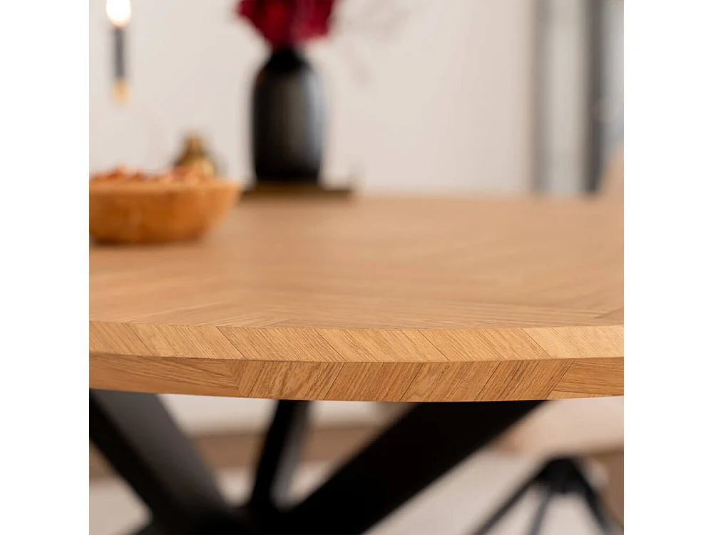 Home Deluxe Ensemble de salle à manger Ovale incl. pied étoile 200 x 120 cm Fishbone Oak