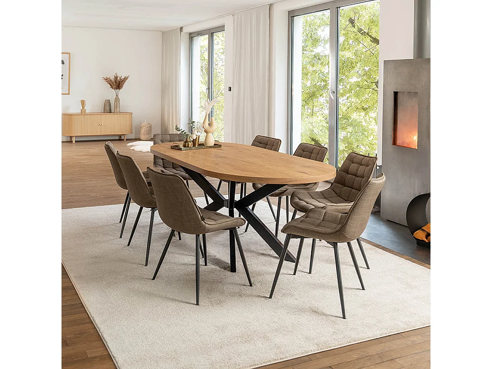 Home Deluxe Salle à manger Ovale Extensible incl. pied étoile 160 x 100 cm Light Oak