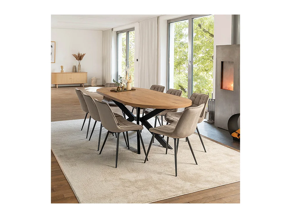 Home Deluxe Salle à manger Ovale Extensible incl. pied étoile 160 x 100 cm Light Oak
