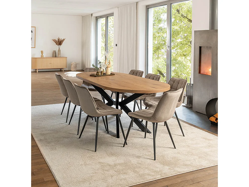 Home Deluxe Salle à manger Ovale Extensible incl. pied étoile 160 x 100 cm Light Oak