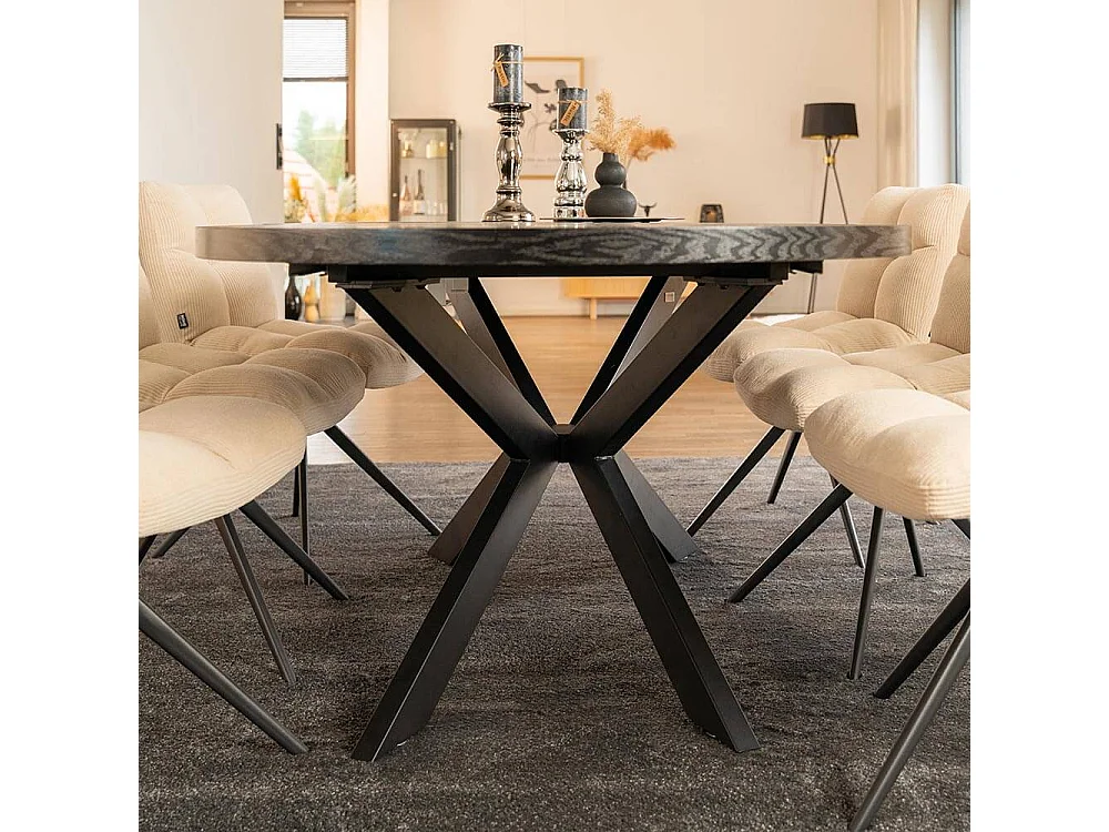 Home Deluxe Salle à manger Ovale Extensible incl. pied étoile 160 x 100 cm Dark Oak