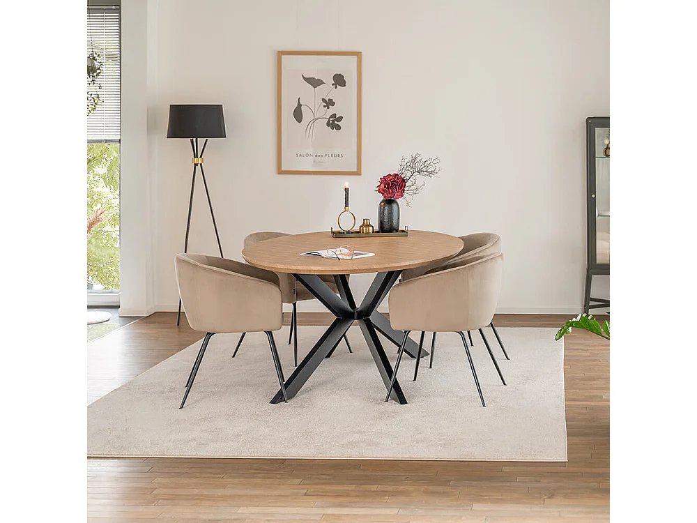 Home Deluxe Ensemble de salle à manger Ovale incl. pied étoile 200 x 120 cm Fishbone Oak