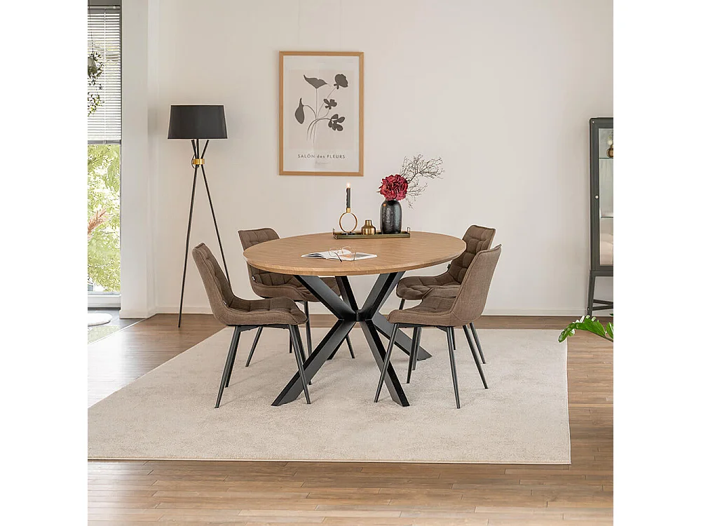 Home Deluxe Ensemble de salle à manger Ovale incl. pied étoile 200 x 120 cm Fishbone Oak