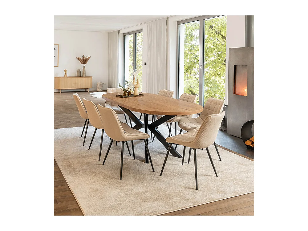Home Deluxe Salle à manger Ovale Extensible incl. pied étoile 160 x 100 cm Light Oak
