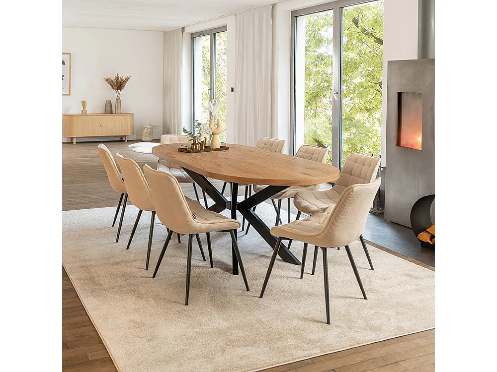 Home Deluxe Salle à manger Ovale Extensible incl. pied étoile 160 x 100 cm Light Oak