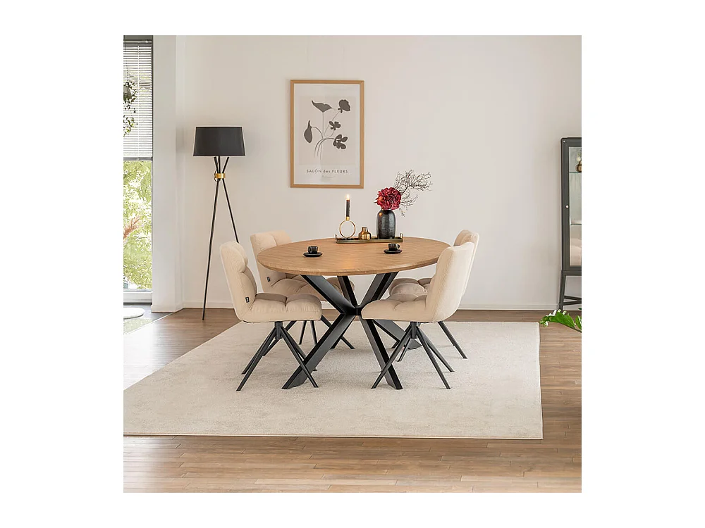 Home Deluxe Ensemble de salle à manger Ovale incl. pied étoile 200 x 120 cm Fishbone Oak