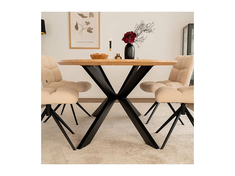 Home Deluxe Ensemble de salle à manger Ovale incl. pied étoile 200 x 120 cm Fishbone Oak