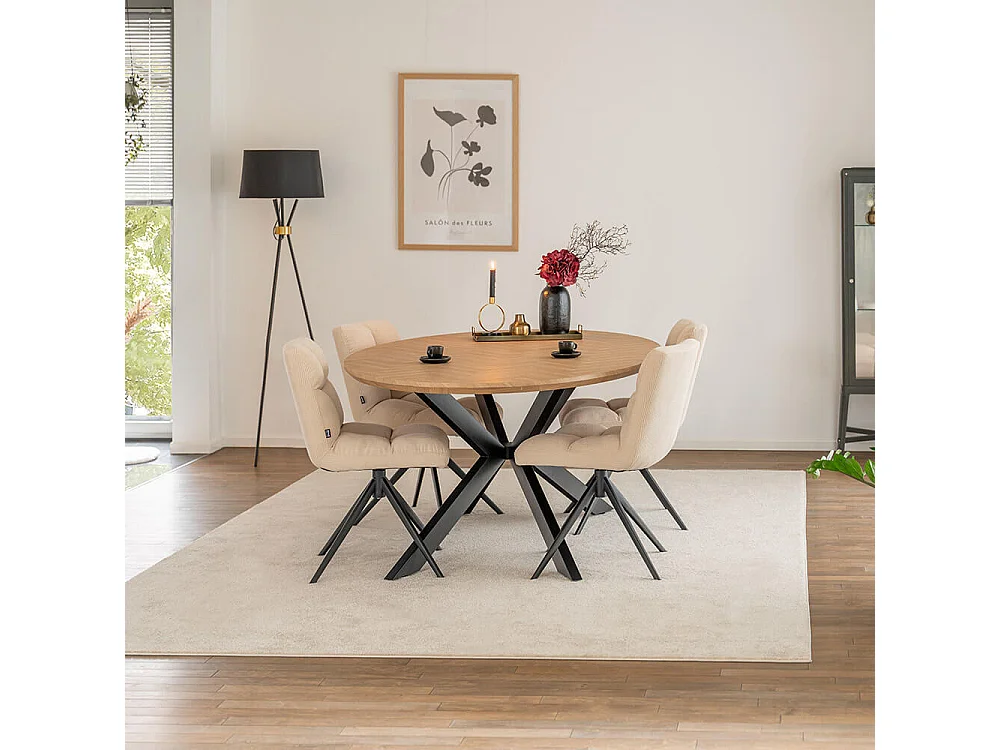 Home Deluxe Ensemble de salle à manger Ovale incl. pied étoile 200 x 120 cm Fishbone Oak