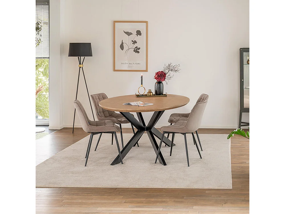 Home Deluxe Ensemble de salle à manger Ovale incl. pied étoile 200 x 120 cm Fishbone Oak