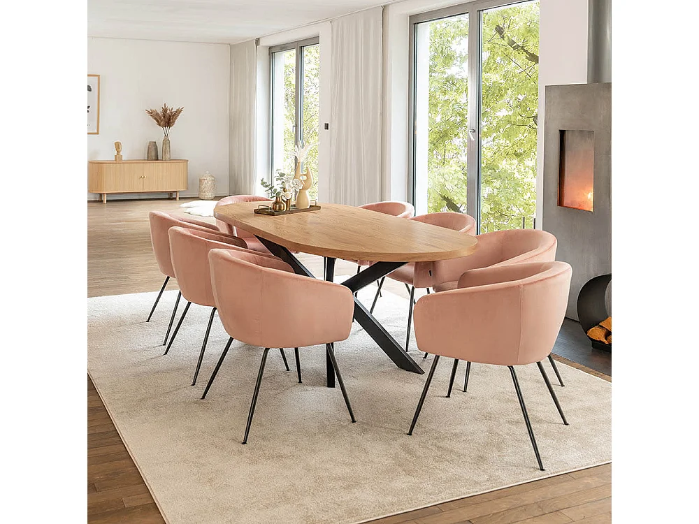 Home Deluxe Salle à manger Ovale Extensible incl. pied étoile 160 x 100 cm Light Oak