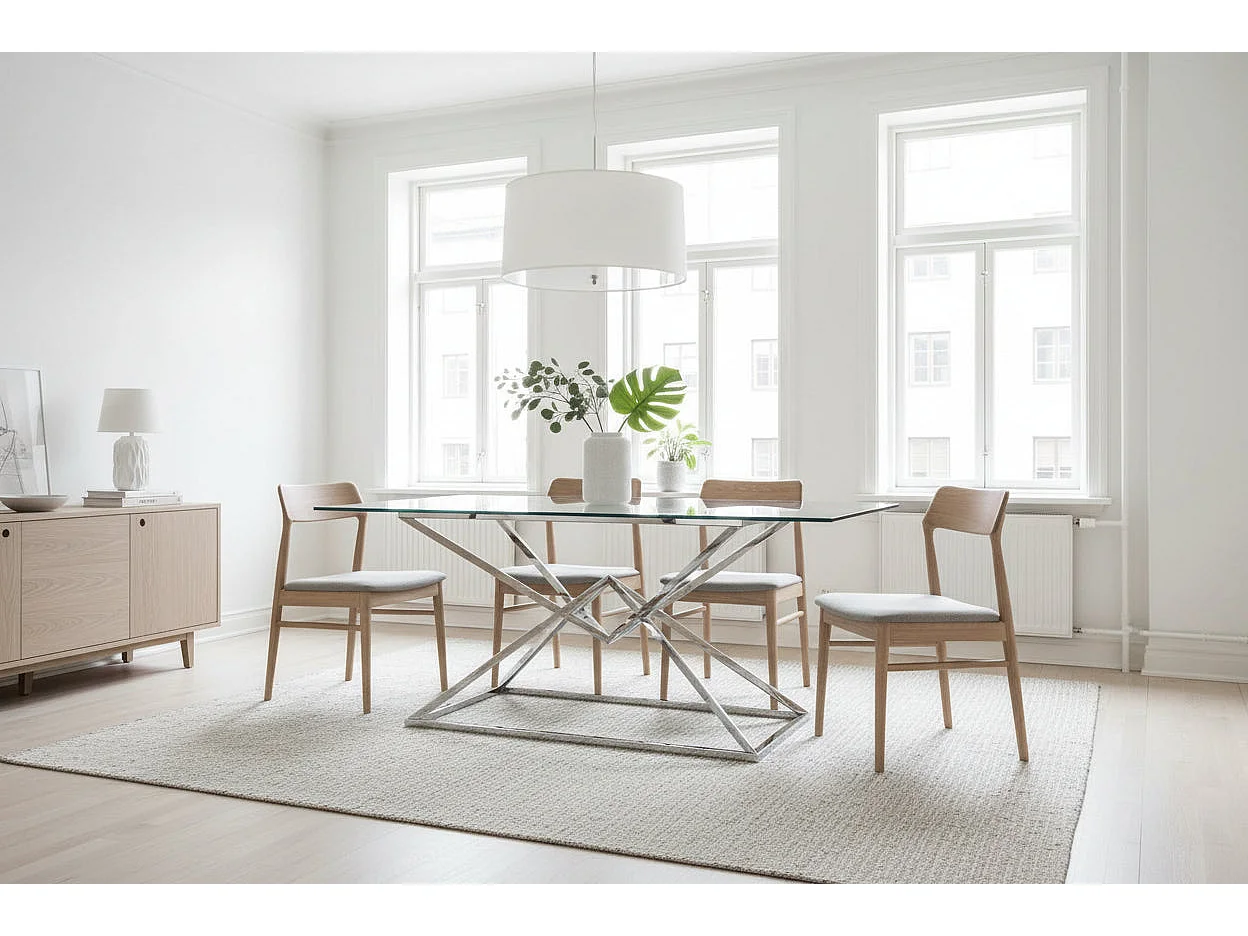 Table à Manger en Verre Transparent & Chrome – 150×90×75 cm – PYRAMIDE