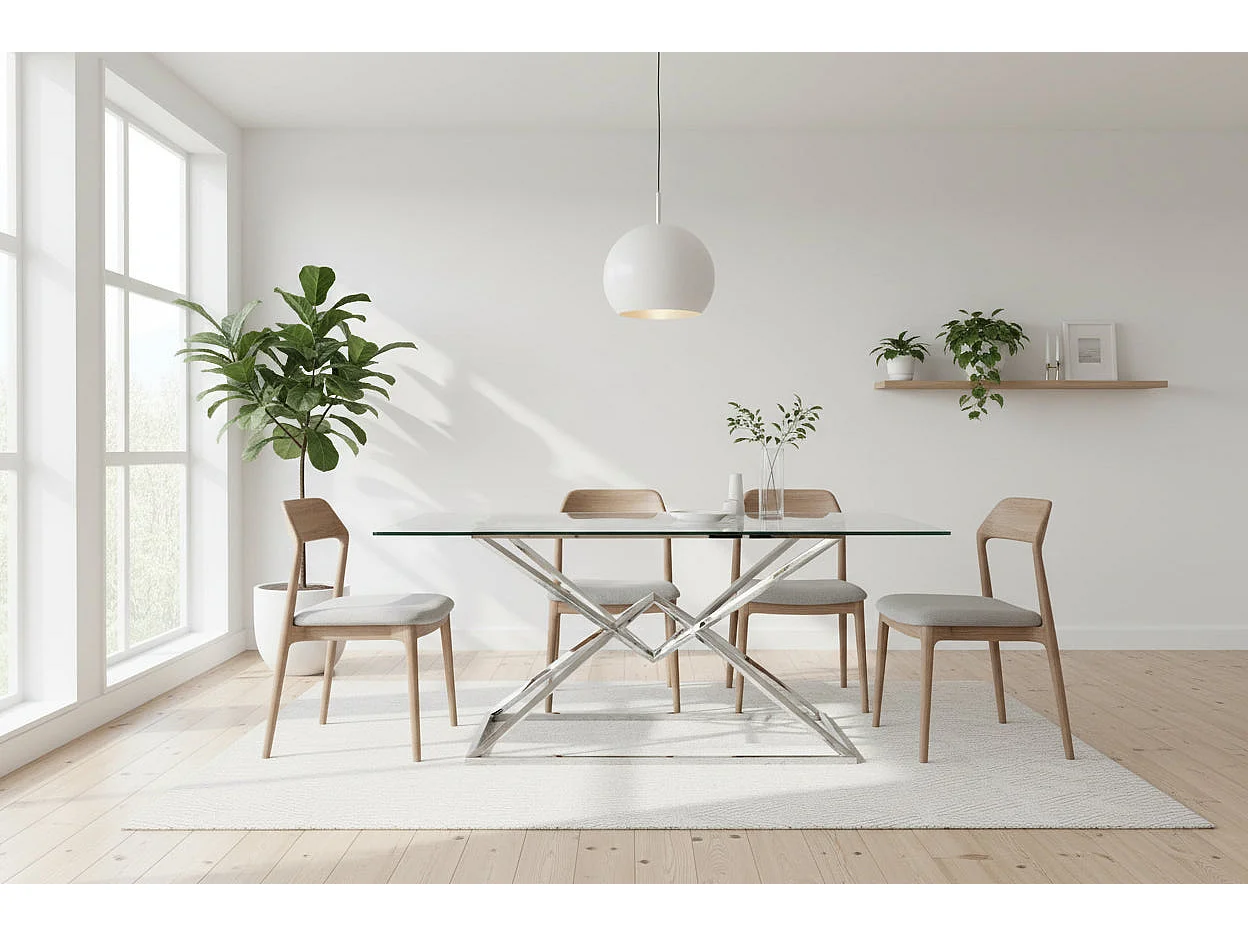 Table à Manger en Verre Transparent & Chrome – 150×90×75 cm – PYRAMIDE