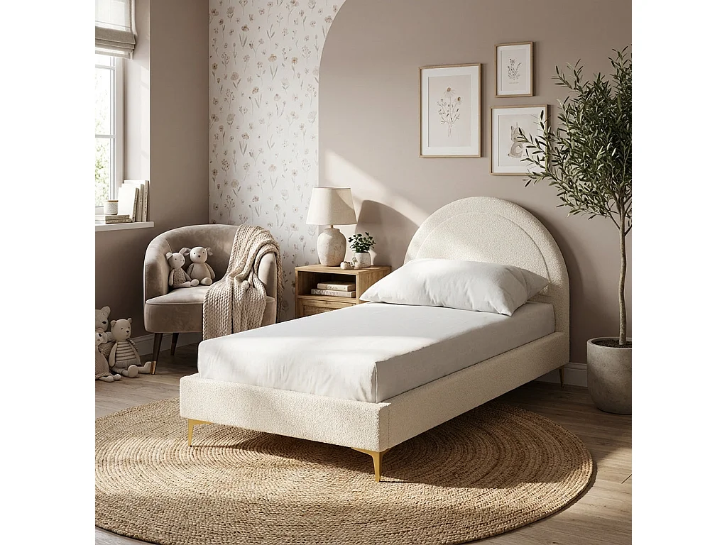 Lit enfant 90x190 cm laine bouclée blanc une place BOUDOIR