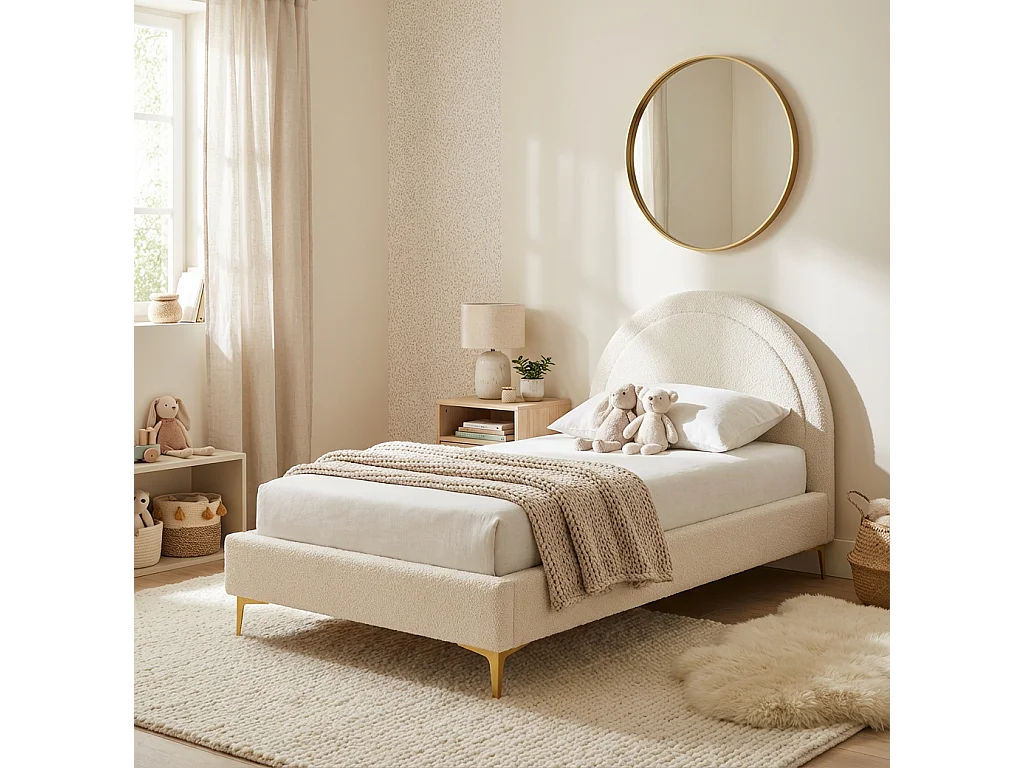 Lit enfant 90x190 cm laine bouclée blanc une place BOUDOIR