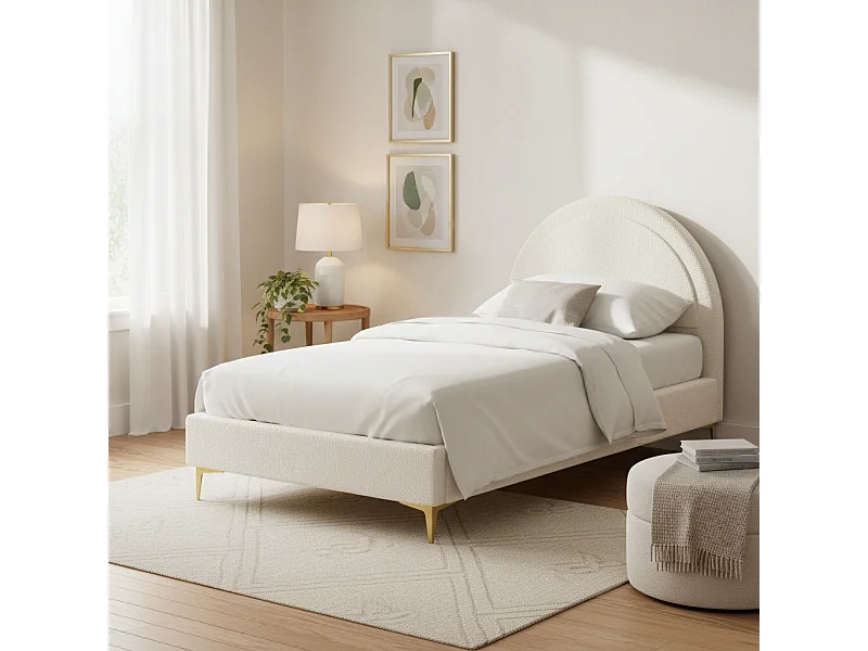 Lit enfant 90x190 cm laine bouclée blanc une place BOUDOIR