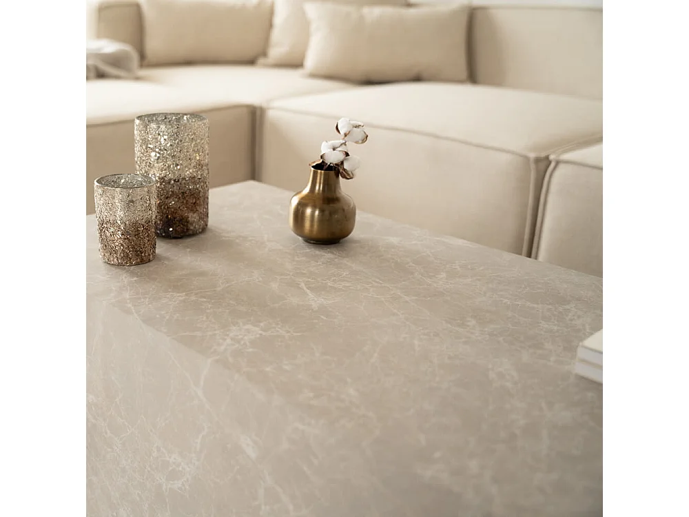 Home Deluxe - Table basse en marbre AMIRI L | Couleur : beige, Dimension : 95 x 40 x 50 cm