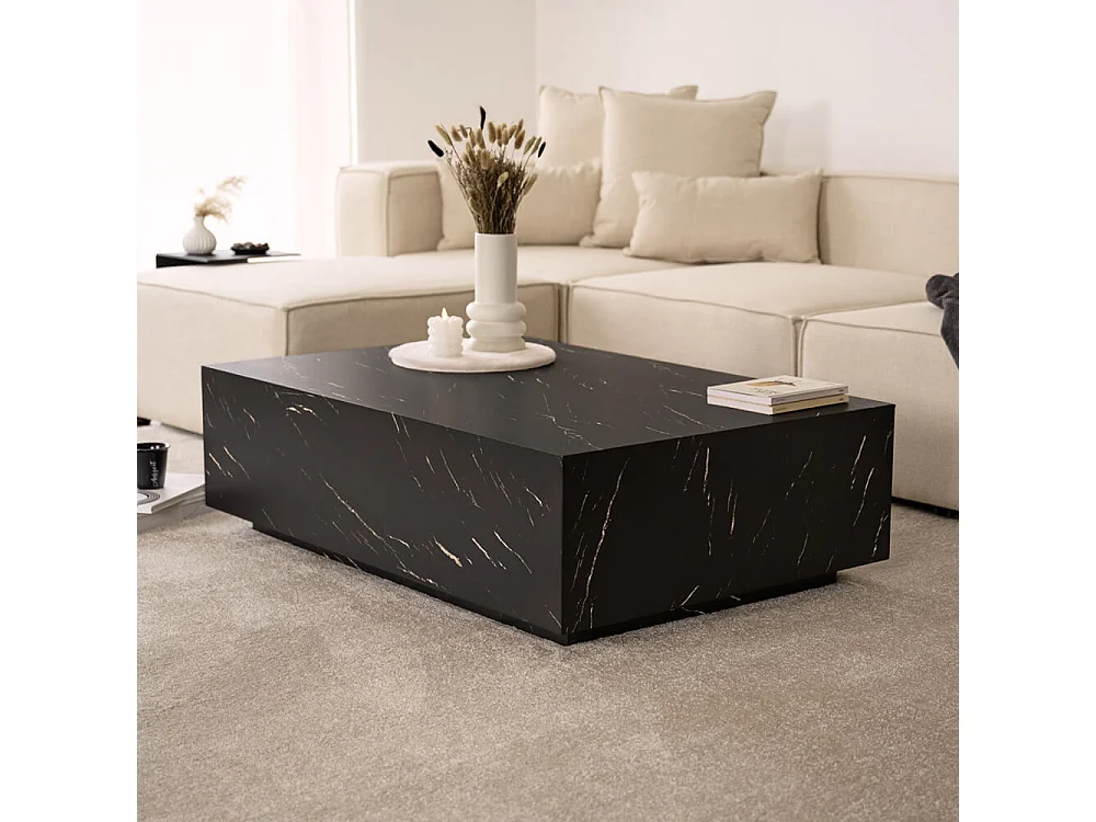 Home Deluxe - Table basse en marbre AMIRI XXL | Couleur : noir, Dimension : 120 x 35 x 80 cm