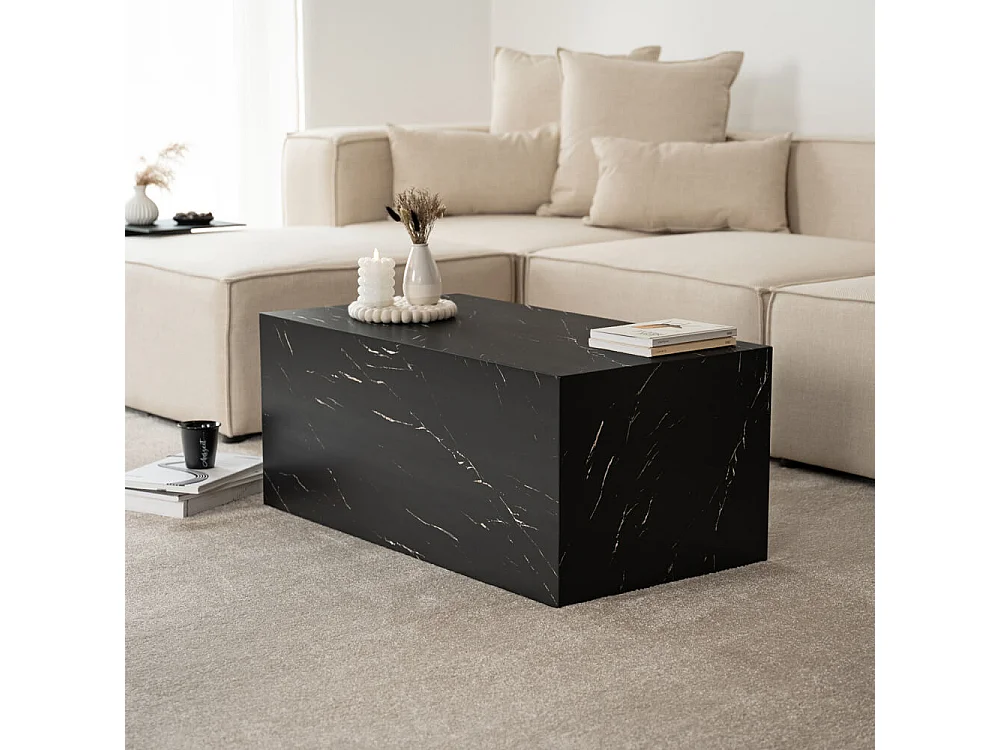 Home Deluxe - Table basse en marbre AMIRI L | Couleur : noir, Taille : 95 x 40 x 50 cm