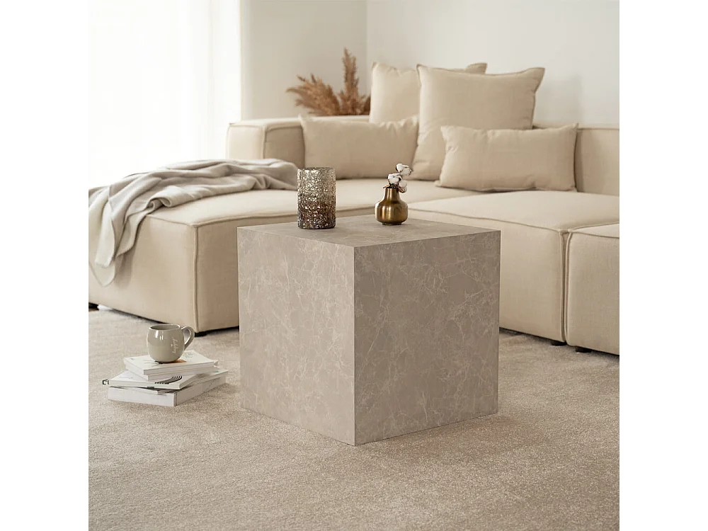 Home Deluxe - Table basse en marbre AMIRI M | Couleur : beige, Dimension : 50 x 50 x 50 cm