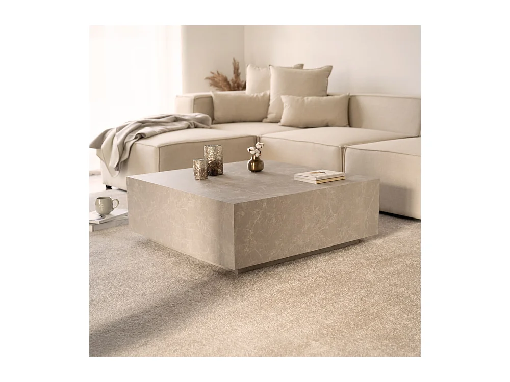 Home Deluxe - Table basse en marbre AMIRI XL | Couleur : beige, Dimension : 95 x 35 x 95 cm
