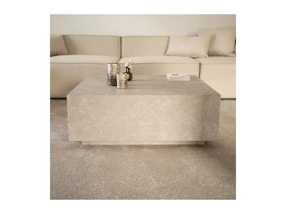 Home Deluxe - Table basse en marbre AMIRI XL | Couleur : beige, Dimension : 95 x 35 x 95 cm