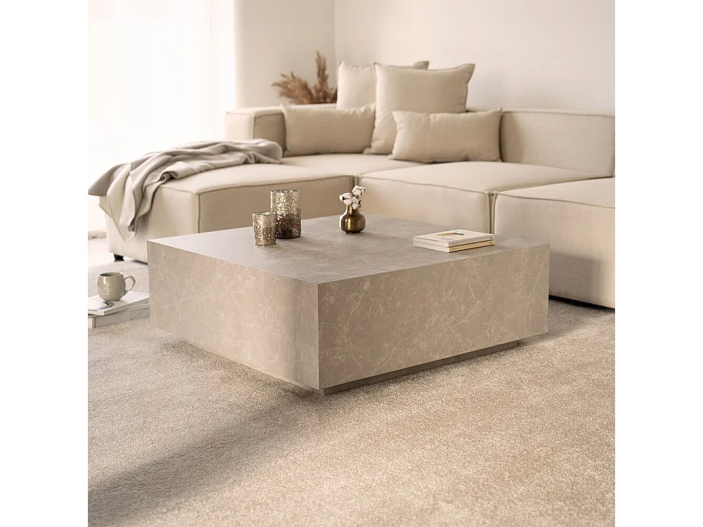 Home Deluxe - Table basse en marbre AMIRI XL | Couleur : beige, Dimension : 95 x 35 x 95 cm