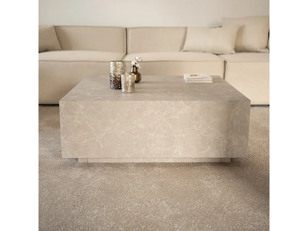 Home Deluxe - Table basse en marbre AMIRI XL | Couleur : beige, Dimension : 95 x 35 x 95 cm