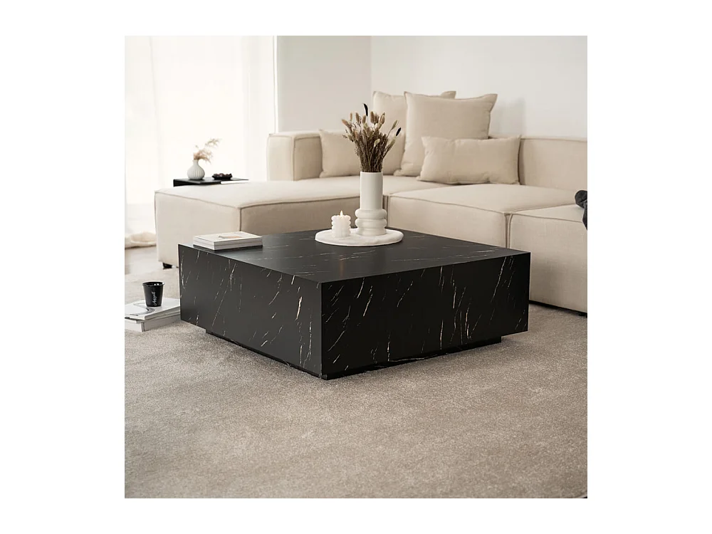 Home Deluxe - Table basse en marbre AMIRI XL | Couleur : noir, Dimension : 95 x 35 x 95 cm