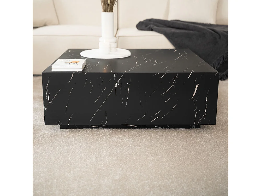 Home Deluxe - Table basse en marbre AMIRI XL | Couleur : noir, Dimension : 95 x 35 x 95 cm