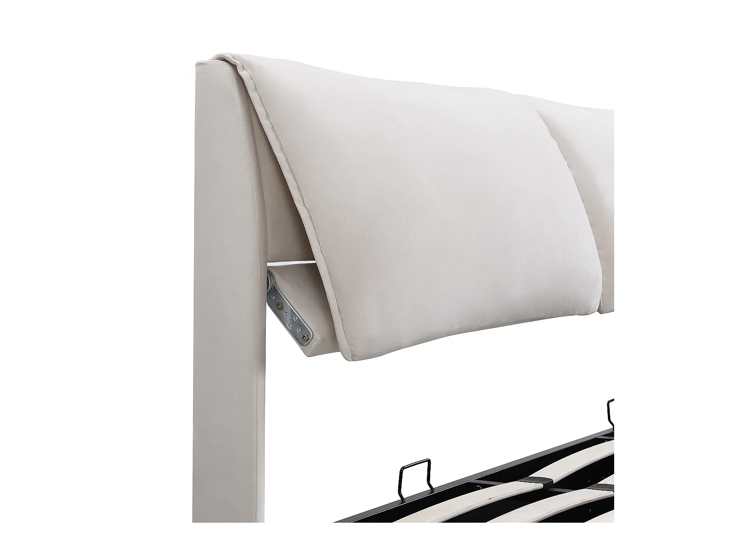 Lit rembourré 180×200 cm, beige, avec tête de lit réglable, trois tiroirs et coffre de rangement