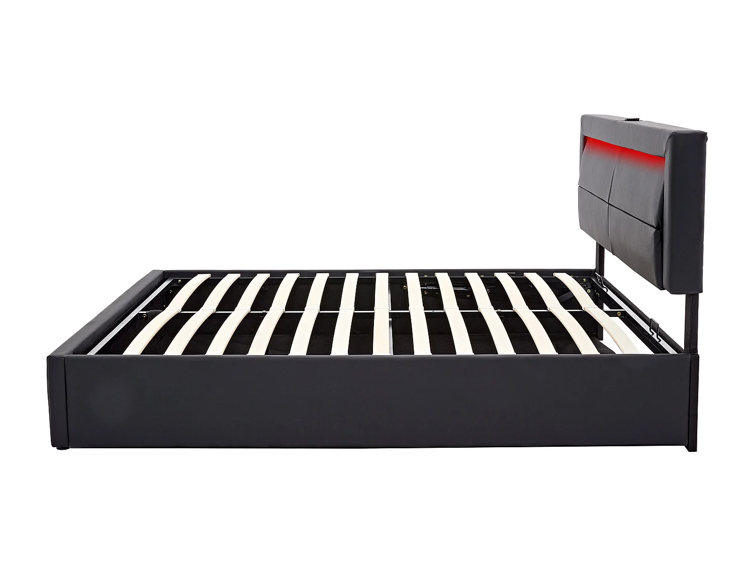 Gestoffeerd bed 160 x 200 cm, met USB-aansluitingen, LED-verlichting en opbergruimte, zwart